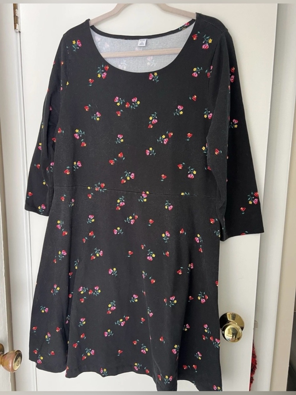 Old Navy Cotton Jersey Stretch Black Floral 3/4 Sleeve Sheath Tunic Dress XXL